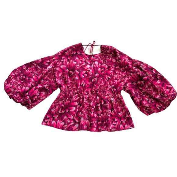 Kika Vargas X Target Blouse Top Pink Floral Mum Extreme Puff Sleeve Scallop L - Picture 12 of 13